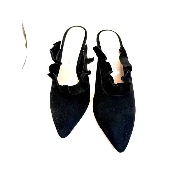 Loeffler Randall Ruffle Suede black stiletto 6.5